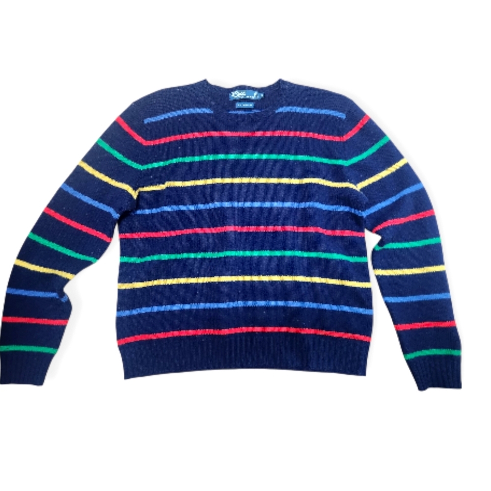 Vintage 2004 Polo Ralph Lauren Womens Sweater Navy Striped Lambswool Sz XL